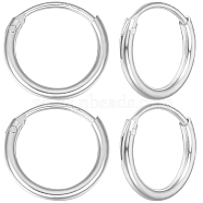 4 Pairs 925 Sterling Silver Huggie Hoop Earring Findings, Ring, Silver, 10x1.2mm, Pin: 0.7mm(STER-BBC0005-36S)