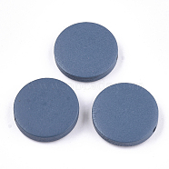 Painted Natural Wood Beads, Flat Round, Steel Blue, 19~20x4~5mm, Hole: 2mm(WOOD-S049-02C-03)