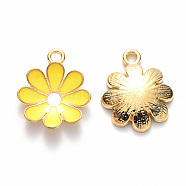 Alloy Enamel Pendants, Flower, Light Gold, Yellow, 19x16x3.5mm, Hole: 1.8mm(X-ENAM-S121-116A)