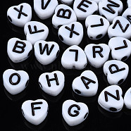 Opaque Acrylic Beads, Heart, White & Black, Random Mixed Letters, 7x7x3mm, Hole: 1.8mm, about 4129pcs/500g(SACR-S273-51-A01)
