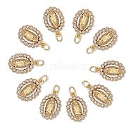 10Pcs Rack Plating Brass Micro Pave Clear Cubic Zirconia Pendants, with Jump Rings, Long-Lasting Plated, Cadmium Free & Lead Free, Oval with Virgin Mary, Real 18K Gold Plated, 17.5x12x3mm, Hole: 3.2mm(ZIRC-SZ0004-07)