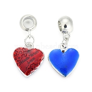 Alloy Enamel Pendants, Enamelled Sequins, Cadmium Free & Lead Free, Heart with Word Made with Love, Red & Blue, Platinum, 33.5mm, Hole: 6mm, Heart: 19x17x2.5mm(PALLOY-P195-01P-RS)