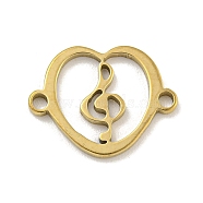 Ion Plating(IP) 201 Stainless Steel Hollow Connector Charms, Heart Links with Musical Note, Real 18K Gold Plated, 11.5x15x1mm, Hole: 1.4mm(STAS-S146-01G)