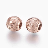 316 Surgical Stainless Steel European Beads, Large Hole Beads, Rondelle with Constellations, Rose Gold, 10x9mm, Hole: 4mm(STAS-F195-128RG-08)
