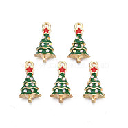Rack Plating Alloy Enamel Pendants, with Crystal AB Rhinestone, Cadmium Free & Nickel Free & Lead Free, Light Gold, Christmas Tree with Star, Green, 18x9x3mm, Hole: 1mm(ENAM-N055-136A)