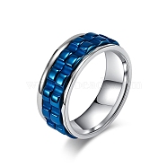 Gear Titanium Steel Rotating Finger Ring, Fidget Spinner Ring for Calming Worry Meditation, Blue & Stainless Steel Color, US Size 8(18.1mm)(PW-WG94989-21)