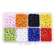 PandaHall Elite Glass Seed Beads, Opaque Colours, Rondelle, Mixed Color, 4mm, Hole: 1.5mm, about 220pcs/color, about 1760pcs/box(SEED-PH0012-03)