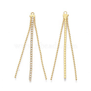 Brass Big Chain Tassel Pendants, with Ball Chains & Rhinestone Cup Chains, Nickel Free, Crystal, Real 18K Gold Plated, 60x4.5x2mm, Hole: 1.6mm(KK-S355-003-NF)