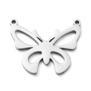 304 Stainless Steel Pendants, Laser Cut, Butterfly Charm, Stainless Steel Color, 18x21x1mm, Hole: 1.2mm(STAS-D036-03A-P)