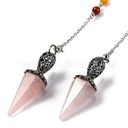 Natural Rose Quartz Pointed Hexagonal Cone Dowsing Pendulums, with Rack Plating Antique Silver Tone Alloy Findings and 7 Chakra Gemstone Round Beads, Cadmium Free & Lead Free, 213mm(G-Q184-03G-AS)