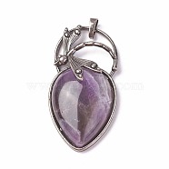 Natural Amethyst Pendants, with Brass Findings, teardrop, Antique Silver, 52~53x27x10~11mm, Hole: 8x5mm(G-I220-G06)