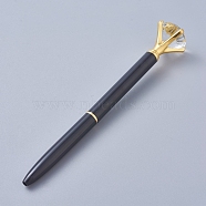 Big Diamond Pen, Rhinestones Crystal Metal Ballpoint Pens, Turn Retractable Black Ink Ballpoint Pen, Stylish Office Supplies, Black, 14x0.85cm(AJEW-K026-03G)