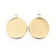 Rack Plating 304 Stainless Steel Pendant Cabochon Settings, Plain Edge Bezel Cups, Flat Round, Real 24K Gold Plated, Tray: 25mm, 31x27x2mm, Hole: 3mm(X-STAS-F191-14G-H)