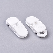 Eco-Friendly Opaque Solid Colour Plastic Baby Pacifier Holder Clip, White, 32x12.5x9mm, Hole: 6.5x4.5mm(KY-L077-02K)