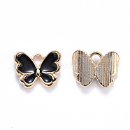 Alloy Enamel Charms, Butterfly, Light Gold, Black, 10.5x13x3mm, Hole: 2mm(ENAM-S121-070C)