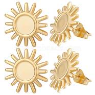 14Pcs 304 Stainless Steel Stud Earring Findings, Sun with Round Tray Earring Settings, with Ear Nuts, Real 18K Gold Plated, Tray: 6mm, 14.5mm, Pin: 0.7mm(STAS-BBC0002-24)
