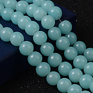 Imitation Jade Glass Beads Strands, Spray Painted, Round, Pale Turquoise, 10mm, Hole: 1.3~1.6mm, about 80pcs/strand, 31.4 inch(DGLA-S076-10mm-19)