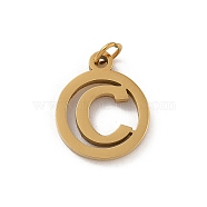 304 Stainless Steel Charms
with Jump Ring, Golden, Ring with Letter Charm, Letter C, 14.5x12x1.5mm, Hole: 3mm(STAS-R001-02G-C)