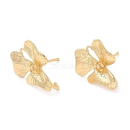 Brass Stud Earring Findigs, with Vertical Loops, Flower, Real 18K Gold Plated, 17.5x15mm, Hole: 1.4mm(KK-F855-27G)