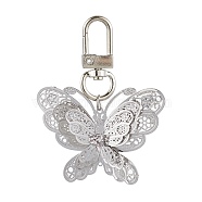 Brass Pendant Decorations, with Alloy Swivel Clasps, Platinum, Butterfly, 65mm(HJEW-JM01761-05)