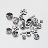 Perles en alliage de style tibétain, formes mixtes, argent antique, 6~14.5x6~14x3.5~10mm, Trou: 1~7mm(TIBEB-X0047-AS)