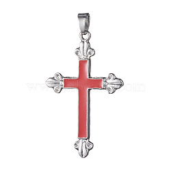 Enamel Pendants, with Alloy Findings, Cross, Platinum, Red, 48x30.5x3mm, Hole: 5x6mm(PALLOY-P172-070P-02)