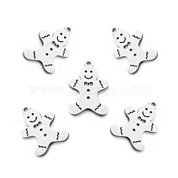 Non-Tarnish 201 Stainless Steel Pendants, Christmas Theme, Gingerbread Man, Stainless Steel Color, 19x13x1mm, Hole: 1.5mm(STAS-E157-02P)