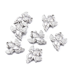 304 Stainless Steel Pendants, Fly Pig, Stainless Steel Color, 23.2x20x4.3mm, Hole: 1.6mm(STAS-K207-57P)
