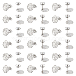 50Pcs 304 Stainless Steel Stud Earring Findings, with Earring Backs & Hole, Textured, Flat Round, Stainless Steel Color, 10mm, Hole: 1.2mm, Pin: 0.8mm(STAS-UN0055-11)