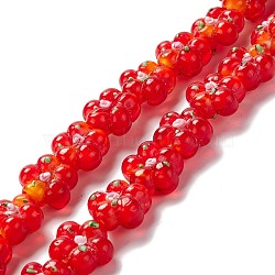 Handmade Lampwork Beads Strands, Bumpy, Flower, Red, 13.5~14x14.5~15x7~8mm, Hole: 1.4mm, about 28pcs/strand, 14.57 inch(37cm)(LAMP-D015-08H)