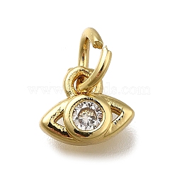 Brass Micro Pave Clear Cubic Zirconia Pendants, Eye Charms, Long-Lasting Plated, Rack Plating, Lead Free & Cadmium Free, with Jump Ring, Real 18K Gold Plated, 6.5x7.5x2mm, Hole: 3.5mm(ZIRC-I070-026G)