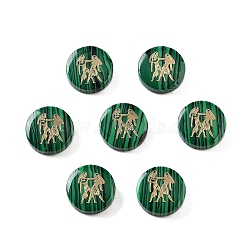 Synthetic Malachite Beads, with Golden Tone Brass Slices, Flat Round with Constellations, Gemini, 15x4mm, Hole: 1mm(G-F775-D11)