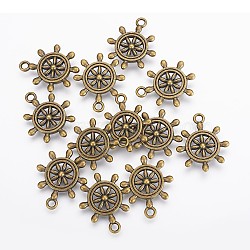 Tibetan Style Alloy Pendants, Ship's Wheel, Cadmium Free & Nickel Free & Lead Free, Antique Bronze, 23x19x3.5mm, Hole: 2mm(X-TIBEP-A122979-AB-FF)