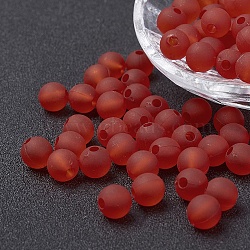 Transparent Acrylic Beads, Round, Frosted, Red, 6mm, Hole: 1.8mm, about 4000pcs/500g(PL723-3)