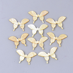 Yellow Shell Cabochons, Butterfly, Gold, 19.5x30x2~3mm(SSHEL-S264-068B)