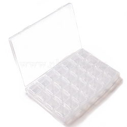 Rectangle Plastic Organizer Storage Boxes, with 28Pcs Mini Square Small Boxes, for Diamond Beads Storage, Clear, 17x11x2.5cm, Small Box: 2.4x2.4x2.3cm(PW-WG7E300-01)