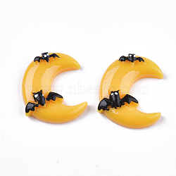 Resin Cabochons, Halloween Moon with Bat, Gold, 26.5~27x22.5~23x7mm(CRES-T013-02)