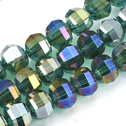 Electroplate Glass Beads Strands, AB Color Plated, Faceted, Round, Green, 8x7mm, Hole: 1.2mm, about 72pcs/strand, 18.5 inch(EGLA-S174-05G)