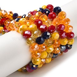 Glass Beads Strands, Faceted, Rondelle, Gold, 8x6mm, Hole: 1mm, about 65~68pcs/strand, 15.7~16.1 inch(40~41cm)(EGLA-A034-M8mm-47)