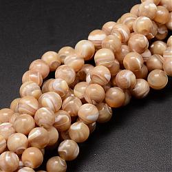 Natural Sea Shell Beads Strands, Round, Light Salmon, 8mm, Hole: 0.8mm, about 51pcs/strand, 15.75 inch(SSHEL-K013-8mm-B)