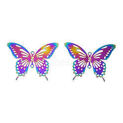 Ion Plating(IP) 201 Stainless Steel Filigree Joiners Links, Etched Metal Embellishments, Butterfly, Rainbow Color, 24x30x0.2mm, Hole: 1.2mm(STAS-S118-097)