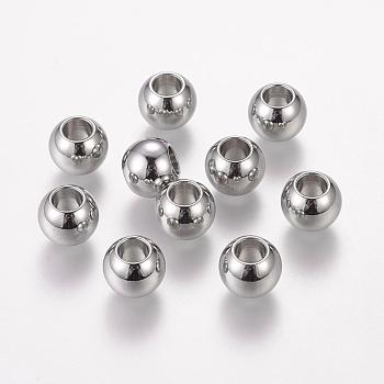 304 Stainless Steel European Beads, Large Hole Beads, Barrel, 10x8mm, Hole: 5mm