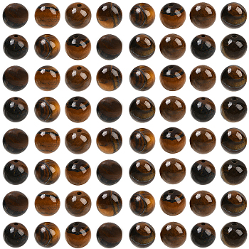 100Pcs Round Natural Tiger Eye Beads, 8mm, Hole: 1mm