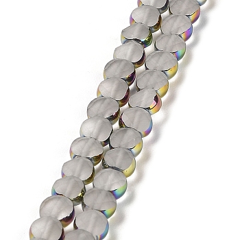 Electroplate Frosted Glass Beads Strands, Rainbow Plated Edge Beads , Faceted Flat Round, Gainsboro, 5~6x6~6.5x3.5~4mm, Hole: 1.2~1.4mm, about 100pcs/strand, 21.10''(53.6cm)