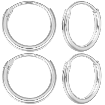 4 Pairs 925 Sterling Silver Huggie Hoop Earring Findings, Ring, Silver, 10x1.2mm, Pin: 0.7mm