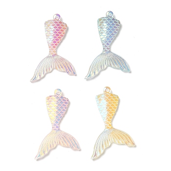 Laser Transparent Resin Pendants, Fishtail Charms, Mixed Color, 42x27x4.5mm, Hole: 1.8mm