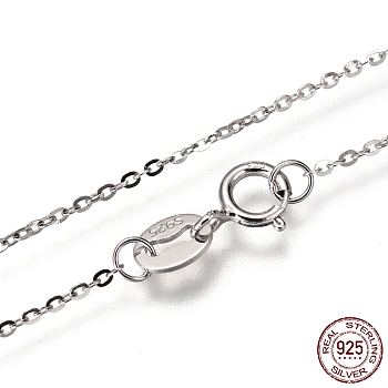 Electroplated Rhodium Plated Sterling Silver Cable Chain Necklaces, with Spring Ring Clasps, Thin Chain, Platinum, 18 inchx1mm