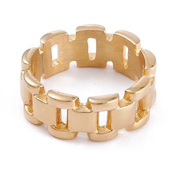 Ion Plating(IP) Unisex 304 Stainless Steel Finger Rings, Wide Band Rings, Curb Chain Shape, Golden, Size 6~9, 7.5mm, Inner Diameter: 16.5~18.9mm
