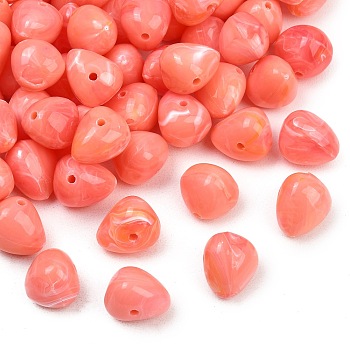 Opaque Acrylic Imitation Gemstone Beads, Triangle, Two Tone, Light Coral, 12~12.5x15x12~12.5mm, Hole: 2mm, about 396pcs/500g