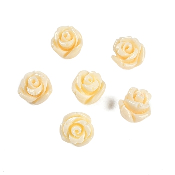 Synthetic Coral Carved Beads, Dyed, Flower, Half Drilled, Lemon Chiffon, 8x8mm, Hole: 1.4mm